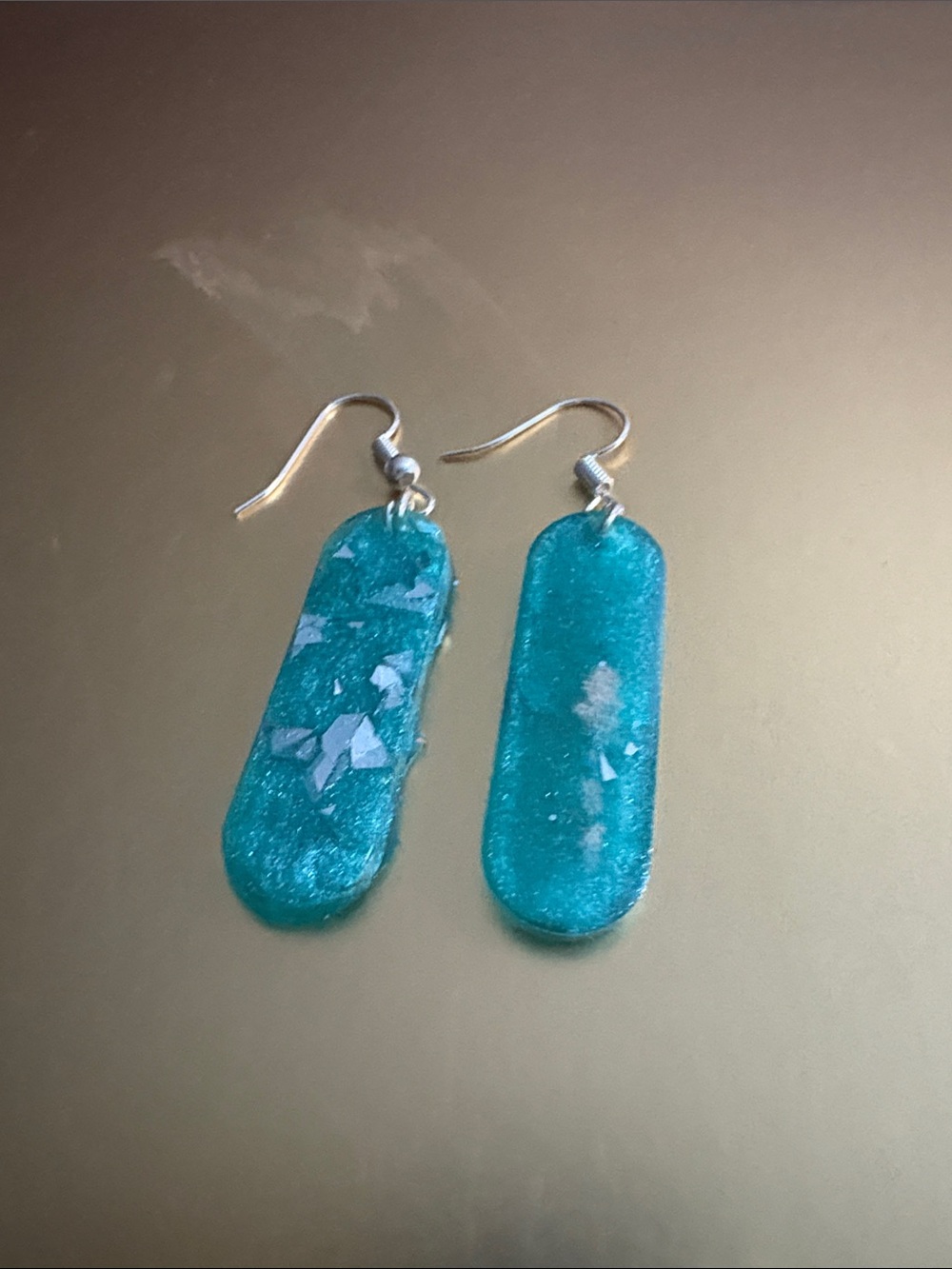 Emmy’s Creations Hand Crafted Teal Blue Resin Dangle Earrings